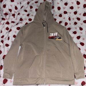 Tan Zip-Up Hoodie with Car Graphic